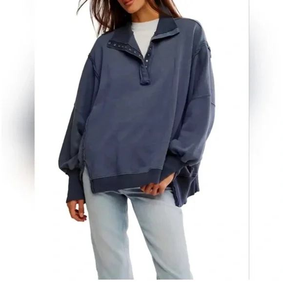 We the Free Camden Henley Sweatshirt Navy 🫐 - Picture 5 of 8